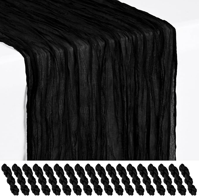 18 Pack Black Cheesecloth Table Runner 17 x 108 inch Boho Gauze Table Runner Rustic Sheer Cheese Cloth Table Decorations for Wedding Party Baby Bridal Shower Birthday Holiday Home