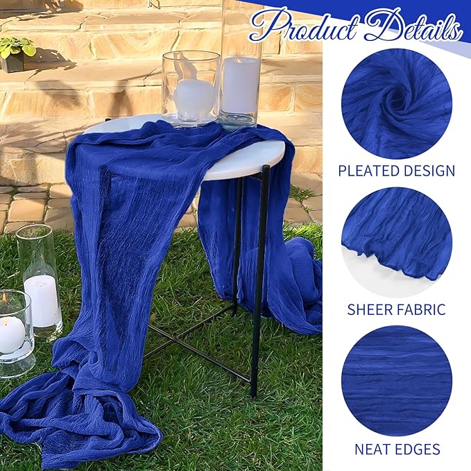 10 Pack Royal Blue Cheesecloth Table Runner 17x108 Inch Semi Sheer Boho Gauze Cheese Cloth Table Runners, for Wedding Bridal Shower Birthday Party Home Decor Garden Farmhouse