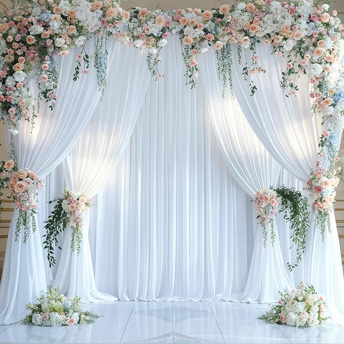 4 Panels White Backdrop Curtains for Wedding Party Wrinkle Free Backdrops Curtain Drapes Fabric Decorations Photo Back Drop Cloth for Baby Shower Photography Stage Reception 20ft(W) x 12ft(H)
