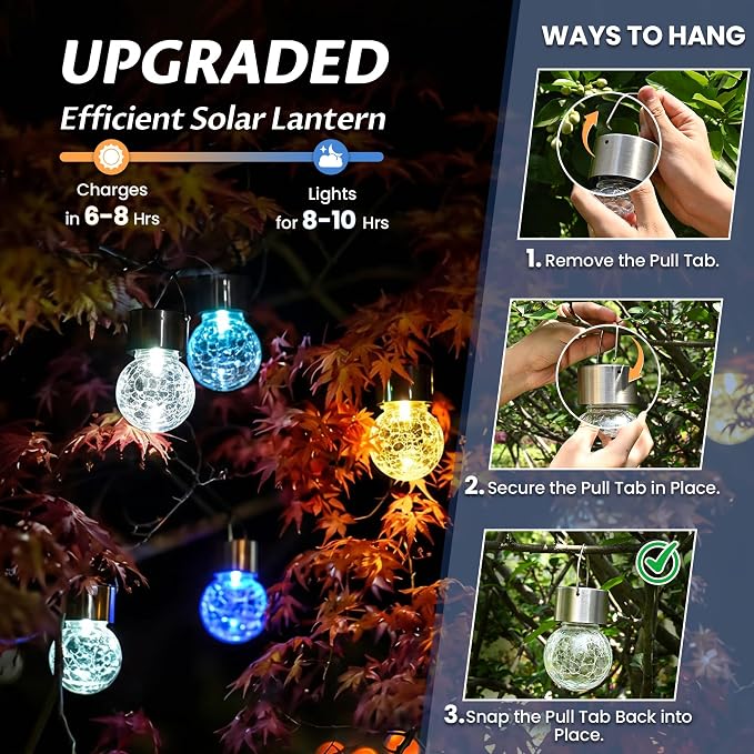 GIGALUMI Solar Lights Outdoor Waterproof, 12 Pack Solar Hanging Lights Garden Decor, Gifts for Women, Solar Outdoor Lantern Waterproof Cracked Glass for Yard, Fence, Tree(Color Changing)
