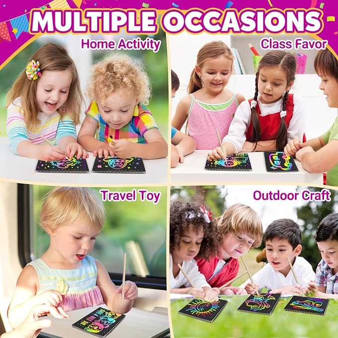 Party Favors for Kids 4-8-12: 16 Pack Scratch Rainbow Art Crafts Notebook, Coloring Book Goodie Bags Stuffers Kit, Bulk Birthday Gift Classroom Prizes Girl Boy Toddler