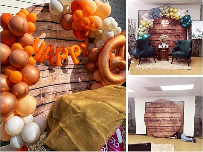Rustic Wood Round Backdrop Cover 7.2FT Polyester Brown Retro Wood Texture Circle Background for Photography,Themed Party,Baby Shower,Birthday Party,Wedding,Banquets,Photo Shoot Supplies
