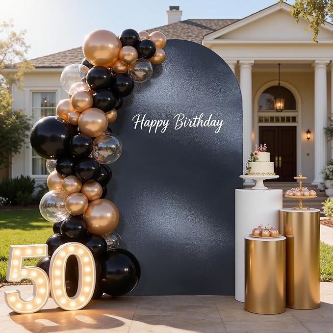Shimmer Black Arch Backdrop Cover 7.2FT with Zipper,Thick Soft Stretchy Sequin Glitter Spandex Fitted Chiara Cover for Wedding Birthday Baby Shower Graduation Party Photo Backdrop