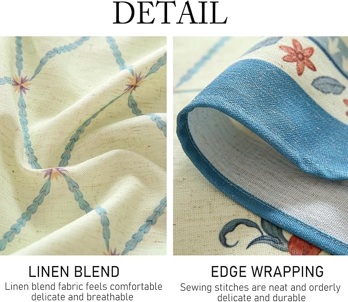 ISAENNE Designer Vintage Linen Rectangular Tablecloth,71"x55"-Floralsea B | French Elegant Printed Table Cloth for Rectangle Table,Floral Pattern,Decor,Heavyweight,Dining Room,Kitchen,Thanksgiving