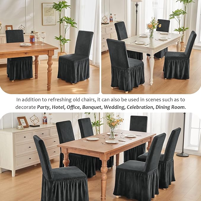 NICEEC Spandex Chair Covers for Dining Chairs Covers Set of 2 Removable Dining Room Chair Covers with Skirt Parson Chair Slipcovers Washable Chair Protector for Kitchen Wedding Party Banquet(Grey)