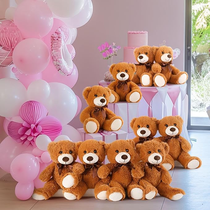 MaoGoLan Bulk Teddy Bear Baby Shower, 10 Packs Small Dark Brown Teddy Bear Stuffed Animals in Bulk,13.5" Small Stuffed Bears Plush for Wedding,Birthday,Christmas, Party Decorations