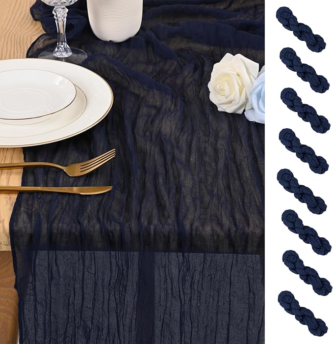 8 Pack 10Ft Cheesecloth Table Runner Navy Blue, 20 x 120 Inch Rustic Gauze Boho Cheese Cloth Wedding Long Table Runner for Wedding Party Bridal Shower Decoration