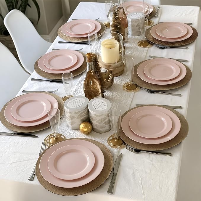 Fijinhom 100PCS Pink Disposable Plates for 50 Guests Including 50PCS 10" Dinner Plates & 50PCS 7" Dessert Plates, Pink