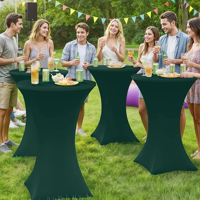 Moosfor Spandex Cocktail Table Covers 4 Pack, Elastic Fitted Stretch Table Cloth, Round High Top Tablecloths for Bar, Party, Pub, Wedding & Banquet (Hunter Green, 32x43 Inch)