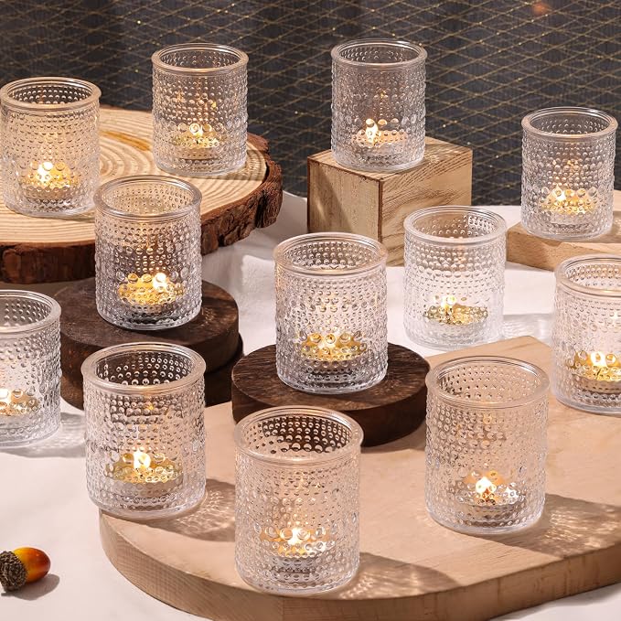 30 Pcs Clear Votive Candle Holders, Votive Candle Holders with Polka Dot Embossed for Table Centerpiece, Tealight Candle Holder for Weddings, Home Decor, Baby Shower, Special Occasions