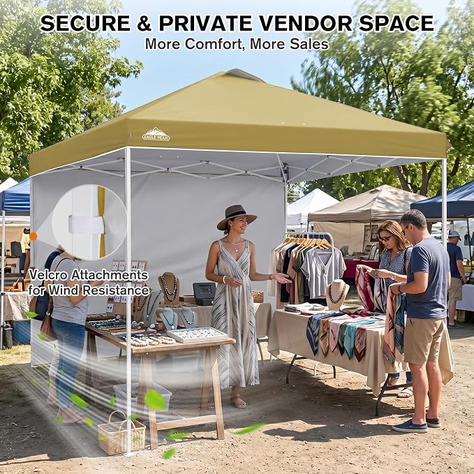 EAGLE PEAK Commercial Canopy 10x10 Pop Up Canopy Tent with 1 Sidewall, Easy Setup Heavy Duty Instant Event Shelter for Vendors & Markets, Outdoor Sun Shade, Beige