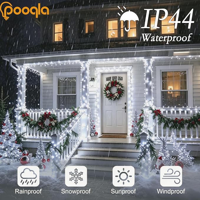Pooqla 2 Pack String Lights Battery Operated, Total 33.3ft 100 LED Fairy Lights Indoor Outdoor Decorations, 8 Modes Cool White Battery Christmas Lights for Bedroom Classroom Porch Party Yard Decor
