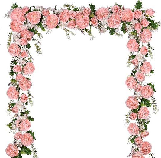 DearHouse 2Pack Artificial Peony Flower Garland - Silk Peony Garland with Pink Flowers for Wedding Party Table Decoration,6ft/Strand