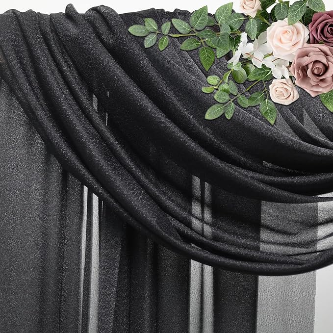 Wedding Arch Draping Fabric 1 Panel 28.7" x 20FT Black Sheer Chiffon Backdrop Drapes for Wedding Ceremony Birthday Party Bridal Shower Outdoor Decoration
