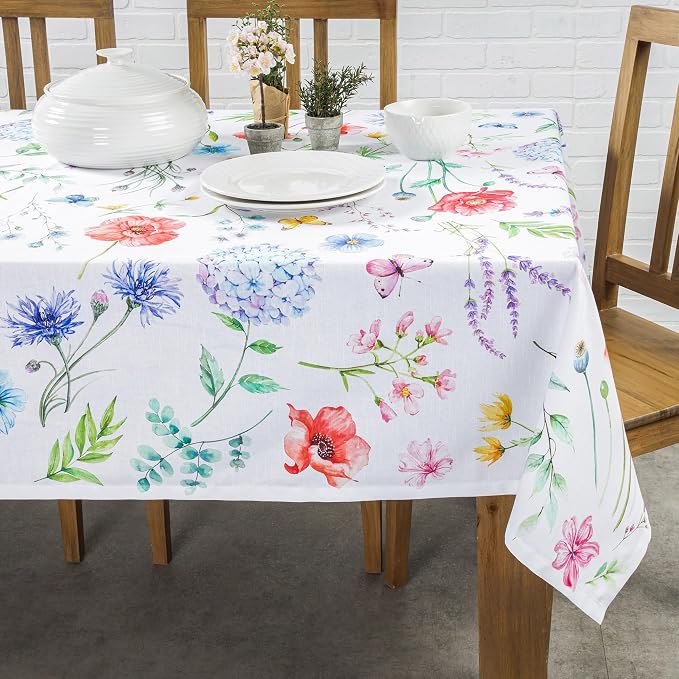 Maison d' Hermine Table Cloth Rectangle Table 100% Cotton 60 x 120 Inches Tablecloth Reusable Decorative for Dining Kitchen Room Farmhouse Party Home Hotel Restaurant Spring Summer - Just Floral