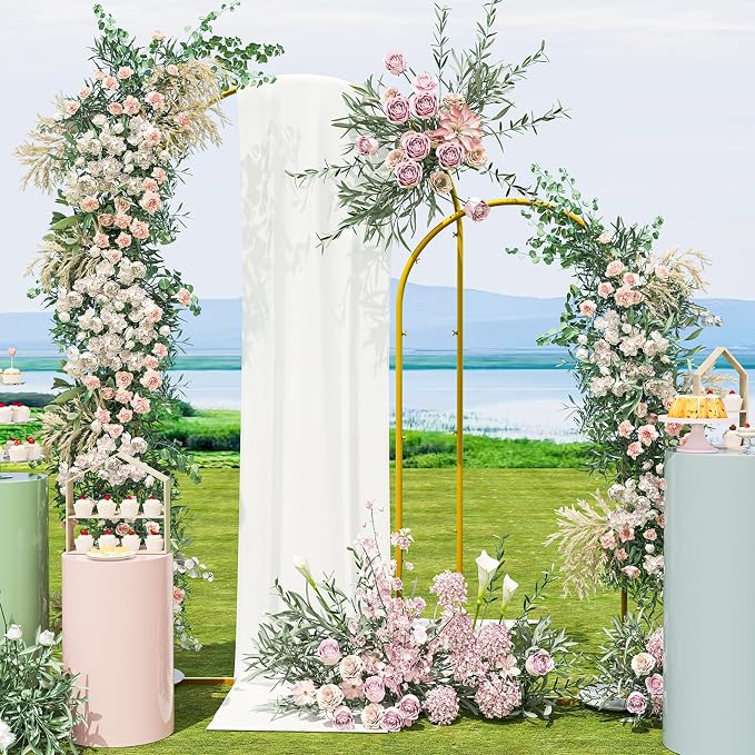 Snughome Arch Backdrop Stand, Set of 2 Metal Balloon Arch Stand (7.2FT+6FT), Gold Wedding Arch Frame for Party, Baby Shower, Holiday, Ideal for Balloon Flower