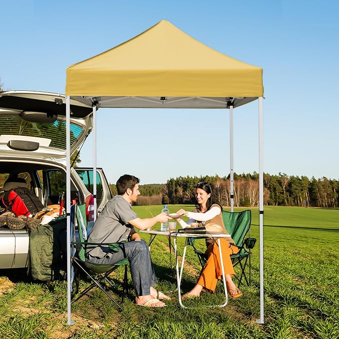 5x5 Pop Up Canopy Tent, Instant Portable Beach Canopy, Outdoor Tent with Carry Bag for Camping, Sports, Tailgating, Events, Beige