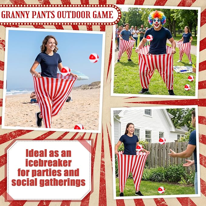 11 Pcs Granny Pants Yard Game Giant Carnival Games Set with Red and White Bouncy Balls & Air Pumps Funny Outdoor Indoor Lawn Party Games for Adults Family Backyard Festival Activities