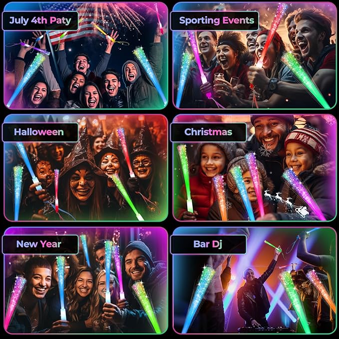 SHQDD 100 PCS Glow Fiber Wands Sticks, LED Light Wands, Glow in The Dark Party Supplies, Fiber Optic Wands, LED Flashing Sticks, Fiber Optic Light Wand Stick for Party, Wedding, Halloween & New Year