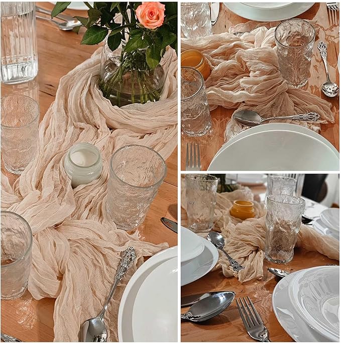 Light Coffee Brown Cheese Cloth Table Runner 21x120 Inch Long Sheer Table Runner Cheesecloth Table Cloth for Valentine’s Day Birthday Party Family Dinner Fit 8-10 People Tables