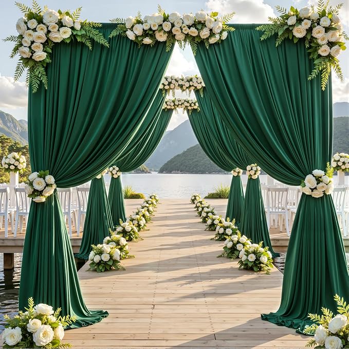 50ftx12ft Wrinkle Free Hunter Green Backdrop Curtain for Wedding,10 Panels 12FT Height Forest Green Backdrop Drapes,Silky Polyester Back Drop Cloth Draping for Birthday Photography Background Party