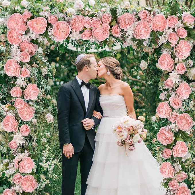 DearHouse Artificial Peony Flower Garland - Silk Peony Garland with Pink Flowers for Wedding Party Table Decoration,6ft/Strand
