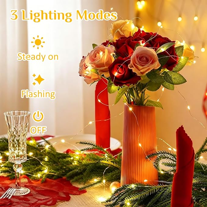 QITONG Warm White Fairy Lights Battery Operated, 6 Pack Each 16ft 50 LED Outdoor Christmas String Lights, Silver Wire Mini Twinkle Light Indoor