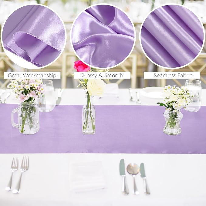 Aneco 12 Pack Satin Table Runner 12 x 108 Inch Pastel Rainbow Long Wedding Satin Silk Table Runner for Wedding Banquet Graduations Birthday Party Decoration