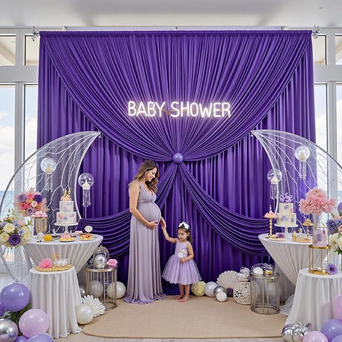 10ftx12ft Wrinkle Free Purple Backdrop Curtain,2 Panels 12FT Height Wedding Backdrop Drapes,Silky Polyester Back Drop Cloth for Birthday Photography Background Party Backdrop Draping