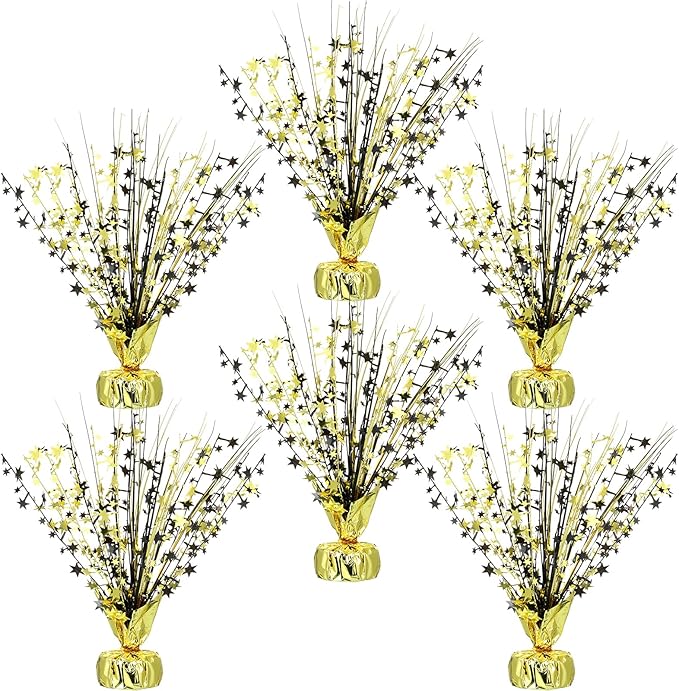 Crowye 6 Pcs Metallic Foil Spray Centerpiece Party Star Decoration Table Decor for Birthday Wedding Bachelorette Summer Party Holiday(Black Gold,Small Star)