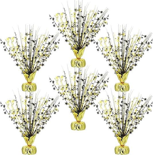 Crowye 6 Pcs Metallic Foil Spray Centerpiece Party Star Decoration Table Decor for Birthday Wedding Bachelorette Summer Party Holiday(Black Gold,Small Star)