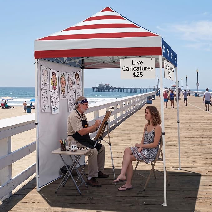 EAGLE PEAK Pop up Canopy 5x5, Outdoor Portable Canopy Tent with One Removable Sunwall, Carry Bag Included, American Flag