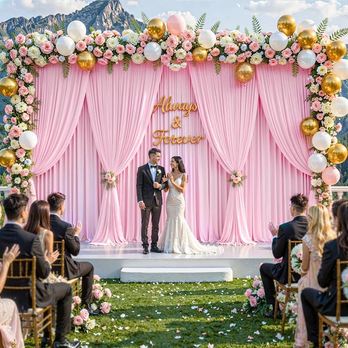 10x12ft Pink Backdrop Curtains for Baby Shower Parties Wrinkle Free Fabric Backdrop Curtain Wedding Photo Drapes Backdrop for Girls Birthday Party Gender Reveal Photography Back Drop 2 Panels 5x12FT