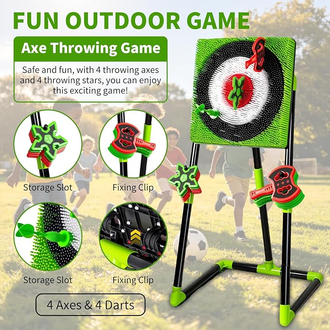 Axe Throwing Game for Backyard, 2-in-1 Axe & Dart Target Game Set with 4 Safe Throwing Axes & 6 Darts, Portable Outdoor Indoor Family Party Yard Game for Adults & Kids