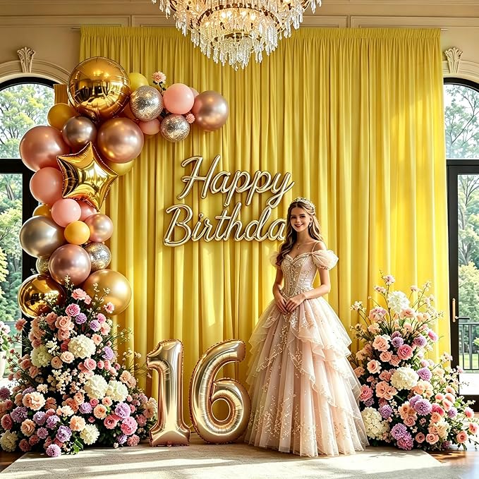 Gallety Yellow Backdrop Curtain for Wedding, Polyester Photography Backdrop Drapes - 30FT x 10FT Photobooth Backdrop Curtains for Celebration,Birthday,Event,Graduation Party Decorations