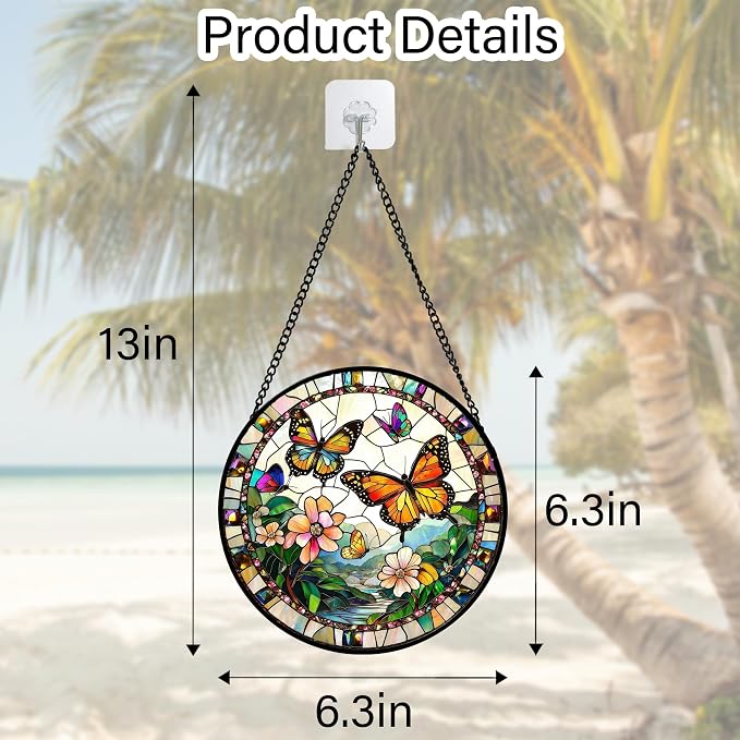 DASTOLL Stained Glass Window Hanging, Butterflies Flying in The Sky Suncatcher for Doors Home Sun Catchers Decoration and Christmas, Mother's Day Birthday Gifts for Women, Men, and Mom 14.9x14.9 in