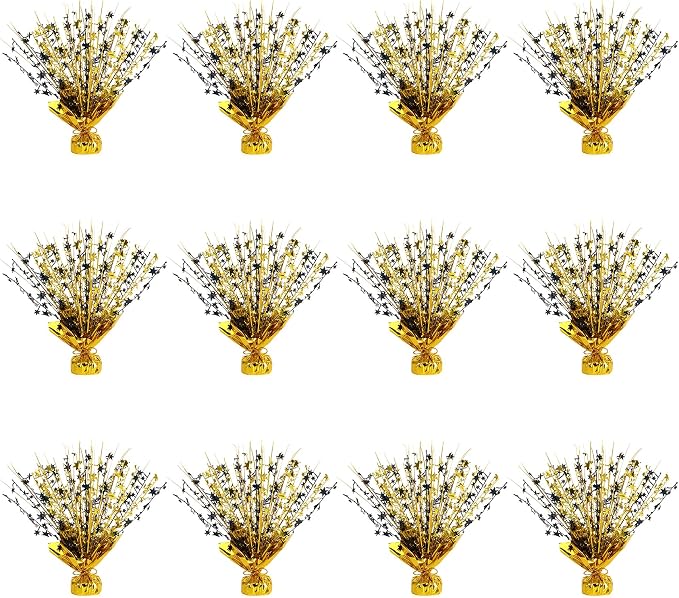 12 Pack Metallic Foil Spary Centerpieces for Tables, Black Gold Centerpieces for Tables Decorations, Star Brust Table Centerpieces for Birthday Graduation Wedding Baby Shower Party
