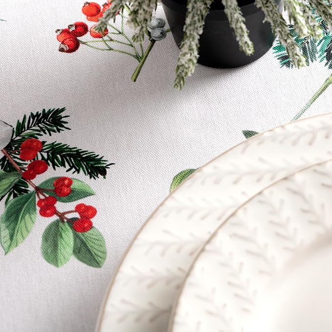 Maison d' Hermine Table Cloth Rectangle Table 100% Cotton 60 x 120 Inches Fall Tablecloth Reusable Everyday Use for Thanksgiving Christmas Decorations Dining Farmhouse Party (Noel)