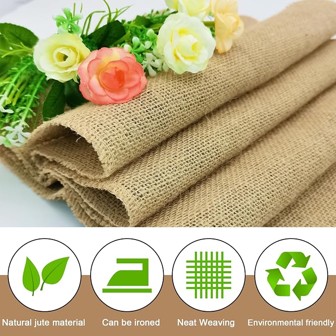 6 Pack 14 x 72 Inch Natural Burlap Table Runners,Rustic Jute Table Runner and Placemats Bulk for Western Wedding Table Decorations,Farmhouse Style Party,Holiday,Kitchen Coffee Table Decor Cover