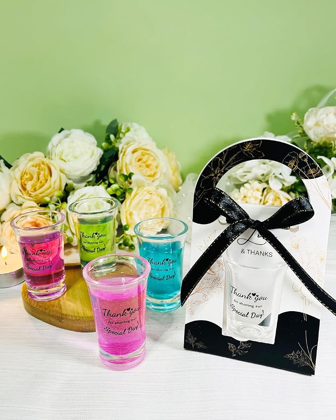 Wedding Favors for Guests-50 Sets wedding party favor bulk Acrylic Clear Shot Glasses,Plastic Glasses Wedding Thank You Gifts with Treat Boxes for Bridal Shower Friends Family Guests