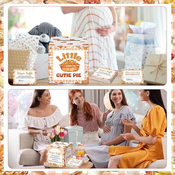 Teling 51 Pieces Diaper Raffle Tickets Box with Card Baby Shower Decorations Gender Reveal Holder Box for Girl Boy Diaper Raffle Party (Little Cutie Pie)