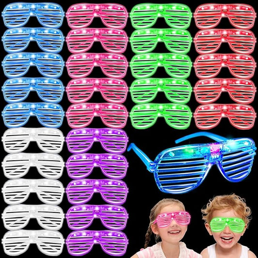 smilixin 30 Pack LED Glasses,Glow In The Dark Party Supplies,Light Up Glasses with 3 Light Modes,Rave Neon Flashing,for Kids Adults,Birthday Wedding Gifts