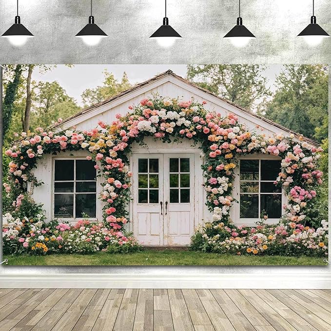 8X6ft Flower Backdrop Floral Retro House Photography Backdrops Rustic Garden Style Decoration Wedding Portrait Background Studio Photo Booth Props