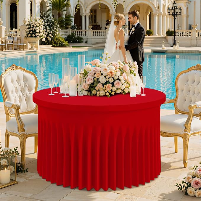 Smiry Round Spandex Tablecloth, Elastic Fitted Washable Tablecloths for 72 Round Tables, Waterpoof Stretch Table Cover Skirt for Outdoor, Wedding, Banquet & Parties, Red