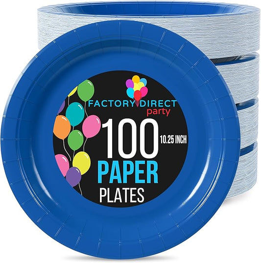 Exquisite Dark Blue Paper Plates Disposable Heavy Duty 10 Inch Dark Blue Disposable Plates For Party 100 Pcs Heavy Duty Paper Plate 350 GSM, Birthday Party Supplies Plate Set