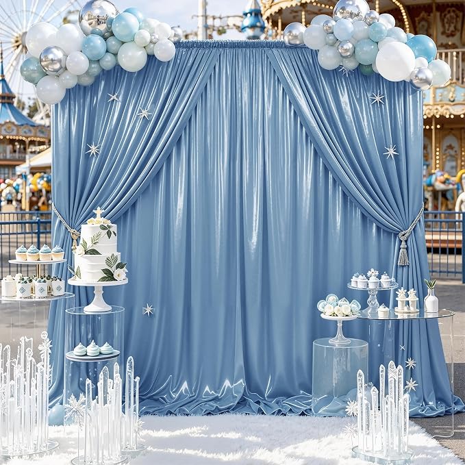 gogoparti 20x10FT Baby Bule Sequin Backdrop Curtain - 4 Panels of 5x10FT Wrinkle-Free Glitter Drapes for Photography, Birthdays, Weddings & Graduations