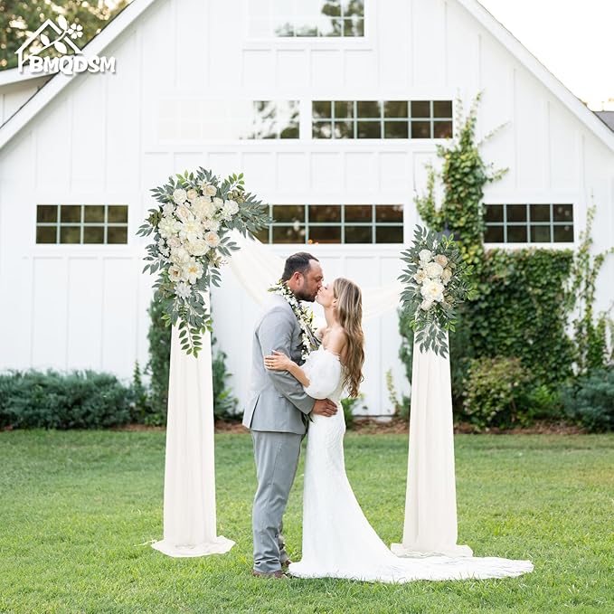 Wedding Arch Flowers with Drapes (Set of 3) Wedding Decor and Wedding Arch Draping Artificial Flower Arrangements Wedding Decorations for Reception Wedding (White Champagne)