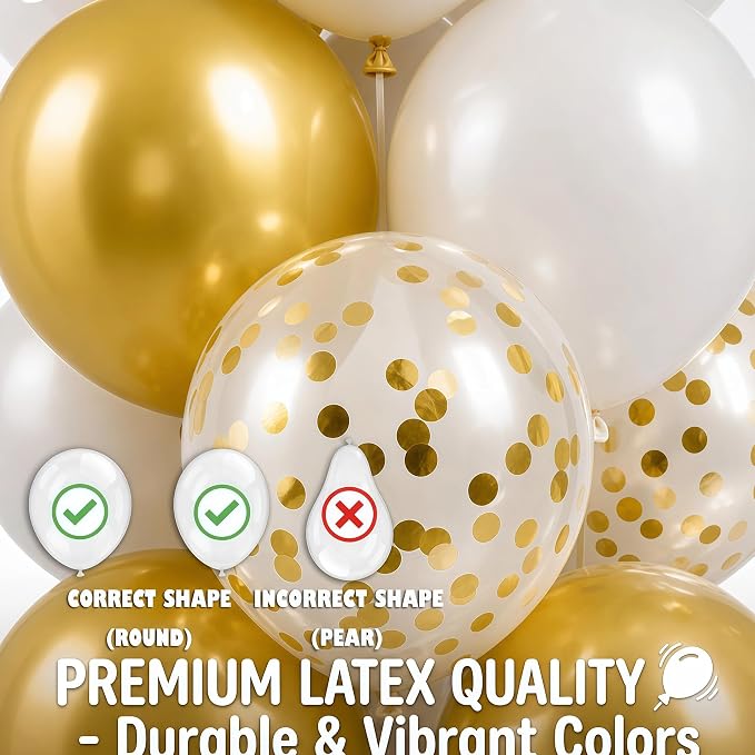 Hiins Balloon Column Kit Set of 2 With Metallic Gold Confetti&White Balloons - with Base,Pole,Balloon Tower Decoration for Graduation Wedding,Baby Shower,Birthday Party,Bachelorette Party