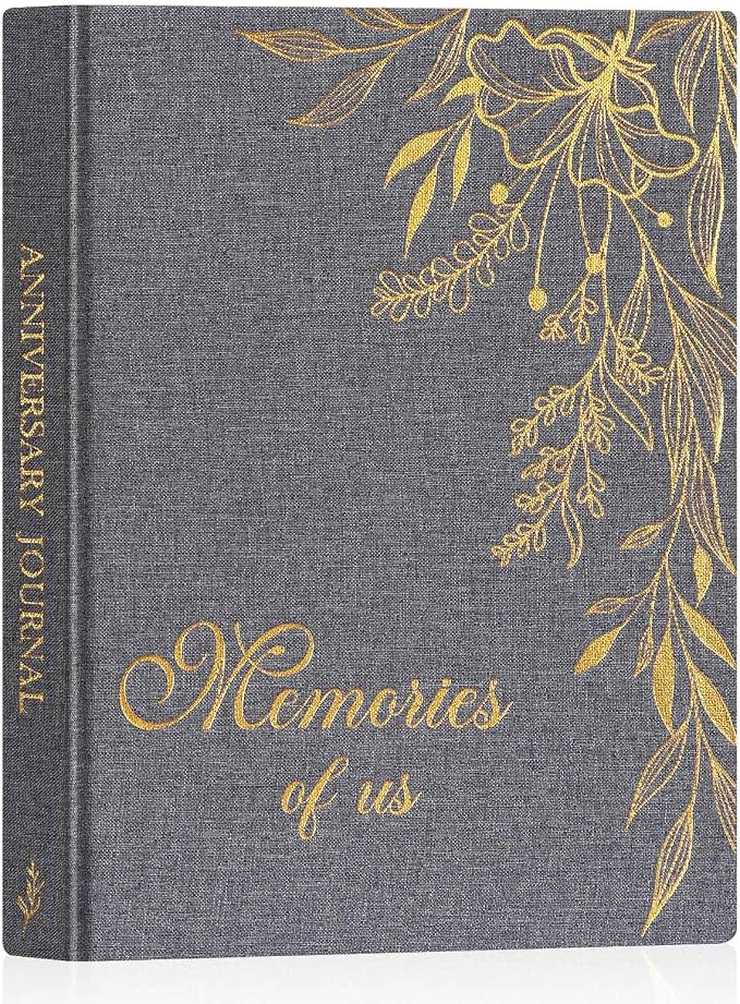 Lanpn Wedding Anniversary Journal Book Memories of Us, Linen Dating to 70th Wedding Scrapbook Notebook Memory Book, Newlywed Marriage Couple Anniversary Journal Bridal Shower Gifts (Grey, 190 Pages)
