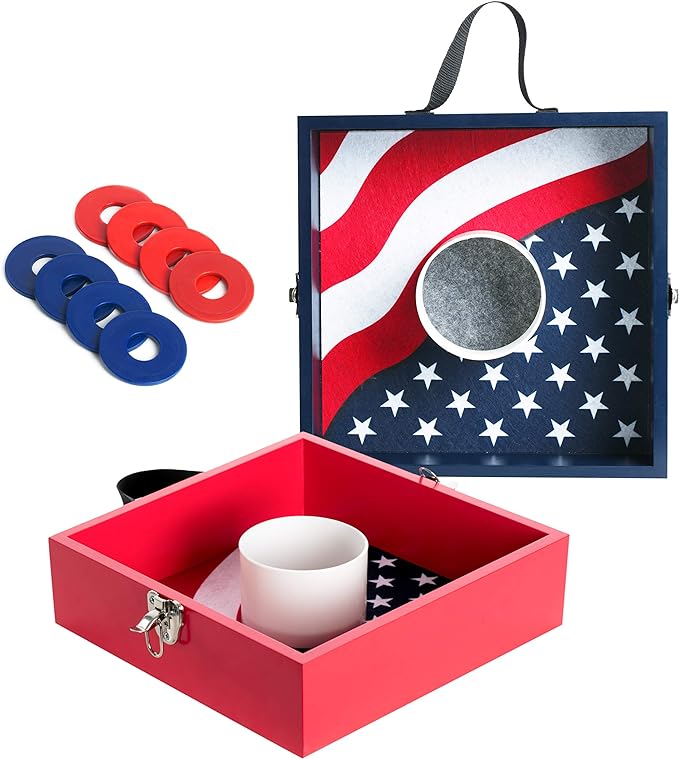 Washer Toss Game Set Portable Outdoor Lawn Game with 8 Steel Washers for Tailgating, Backyard BBQs and Camping